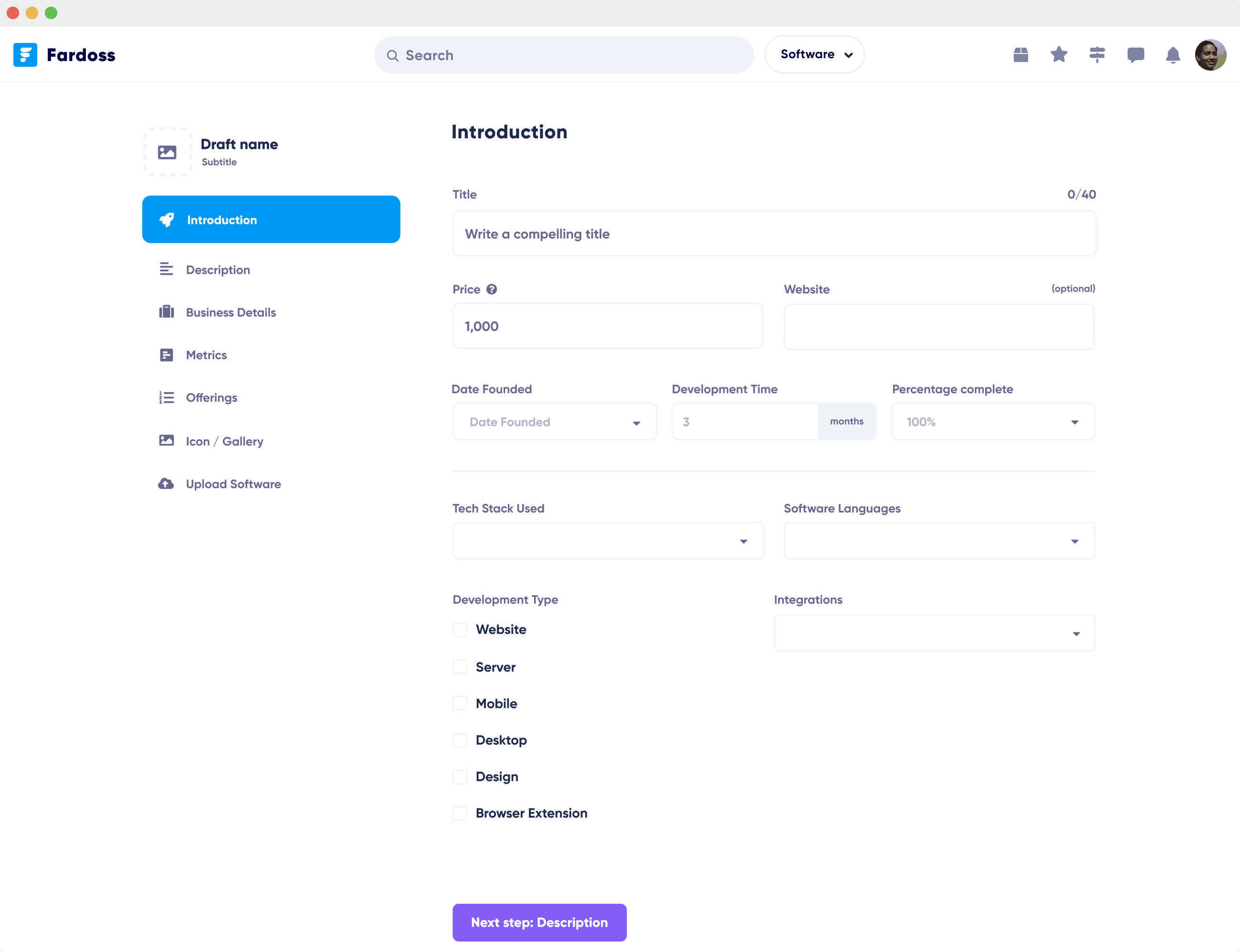 Create Software Listing Create Software Listing